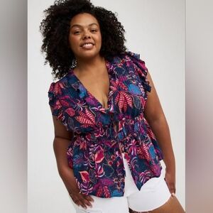 2x [Torrid] 2 Tie Floral Blouse -worn 2x Over The Summer B1